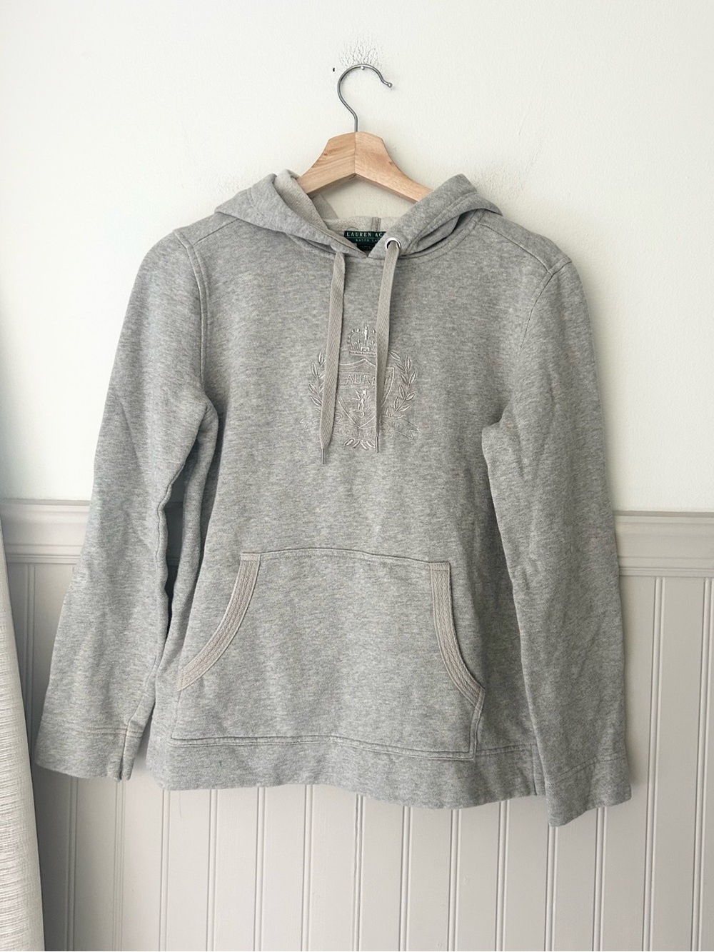 Vintage 90s Lauren Ralph Lauren Gray Active Hooded Pullover Sweatshirt Small